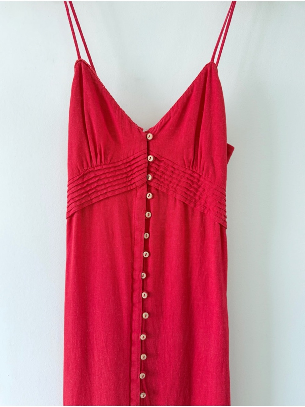 ZARA Red Linen Blend Midi Dress Button Front Slit Strappy Size XS Summer - Picture 4 of 16